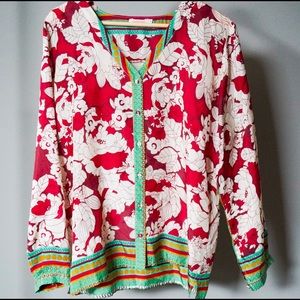 Johnny Was Silk Top Size M Boho Print